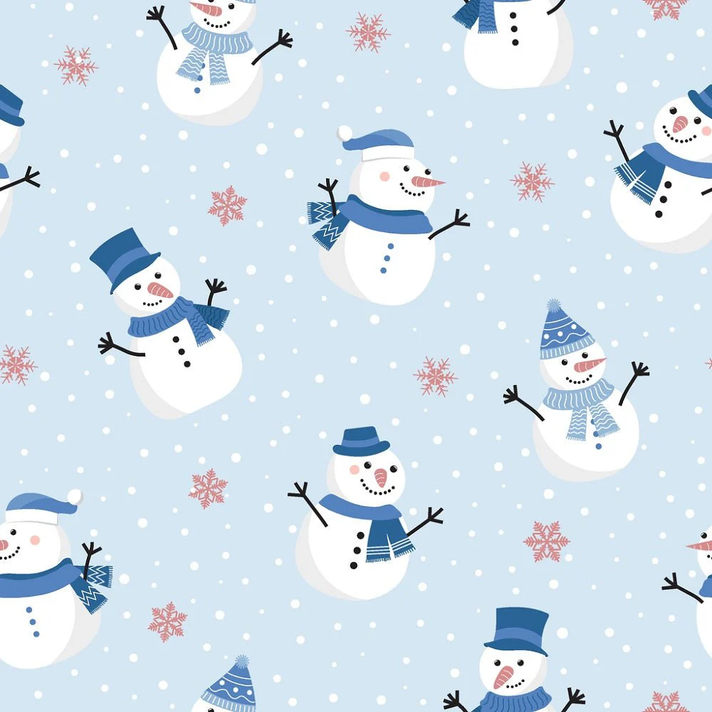 Tossed Snowman & Snowflakes Fabric - Blue