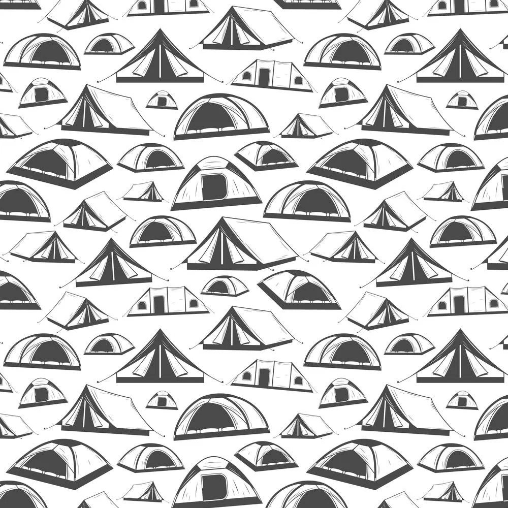 Tossed Tents Fabric - White