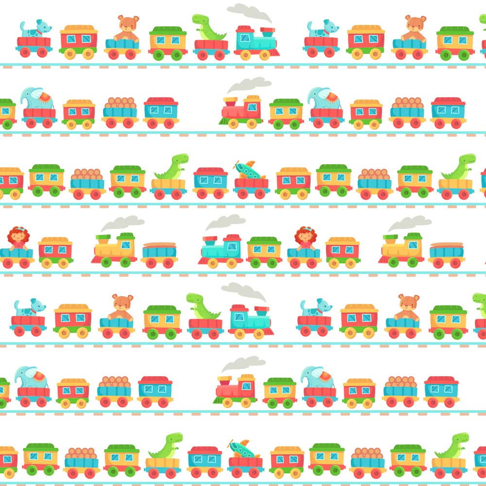 Toy Train Ride Fabric - White