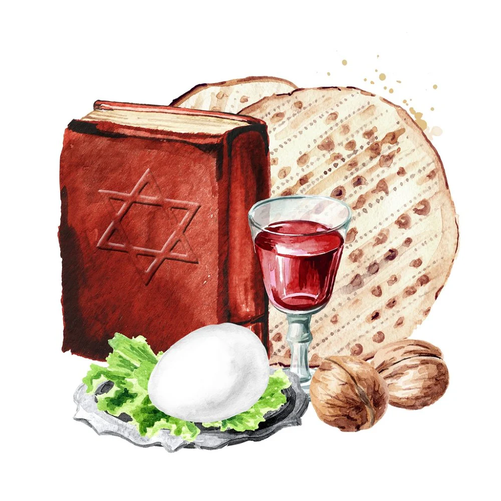 Traditional Passover Meal & Book Fabric Panel