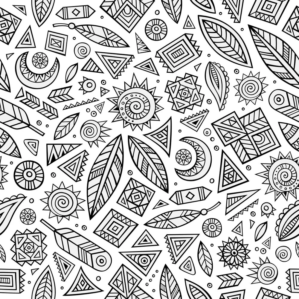 Tribal Ethnic Pattern Fabric - Black/White