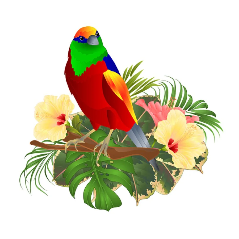 Tropical Bird and Flowers Fabric Panel - Multi