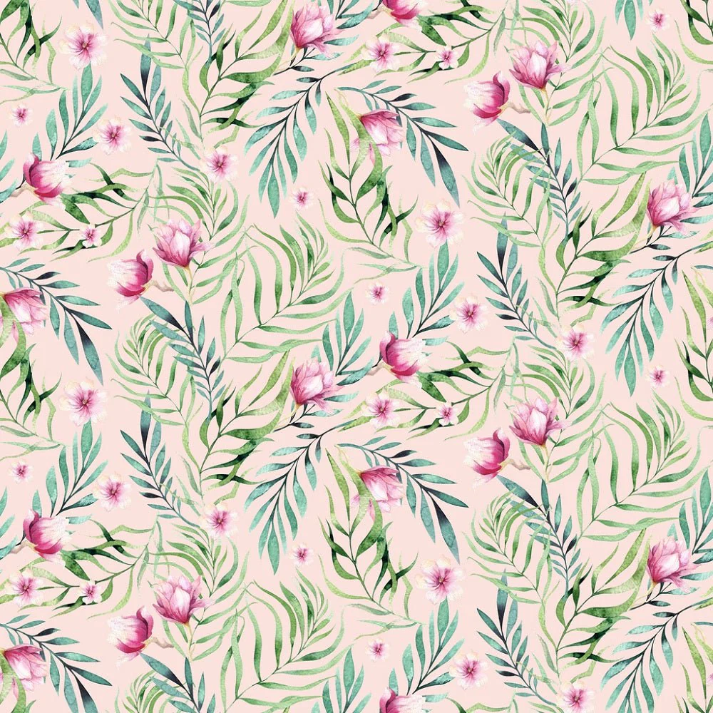 Tropical Cartoon Animals Foliage Fabric - Tan