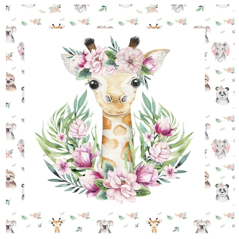 Tropical Cartoon Animals Pillow Fabric Panels