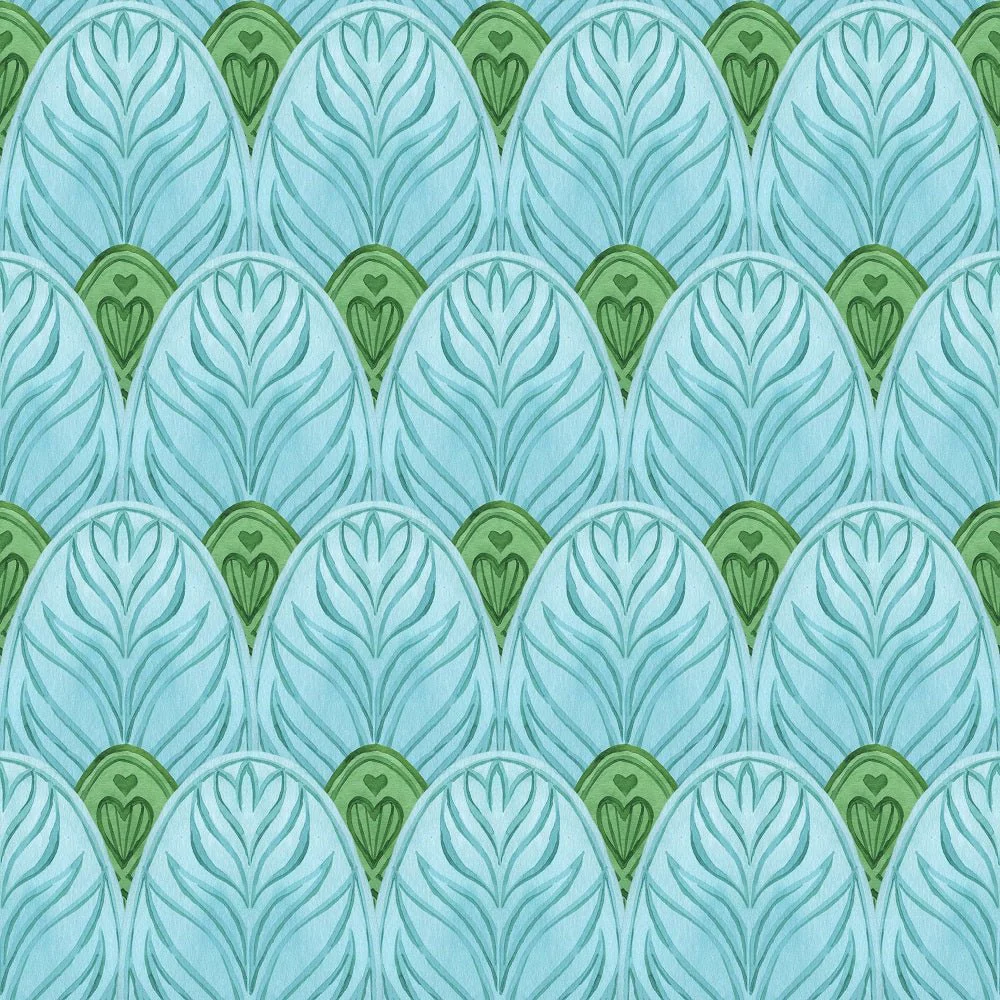 Tropical Love Feather Fabric - Blue/Green
