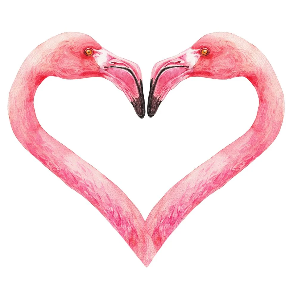 Tropical Love Heart Flamingo Fabric Panel