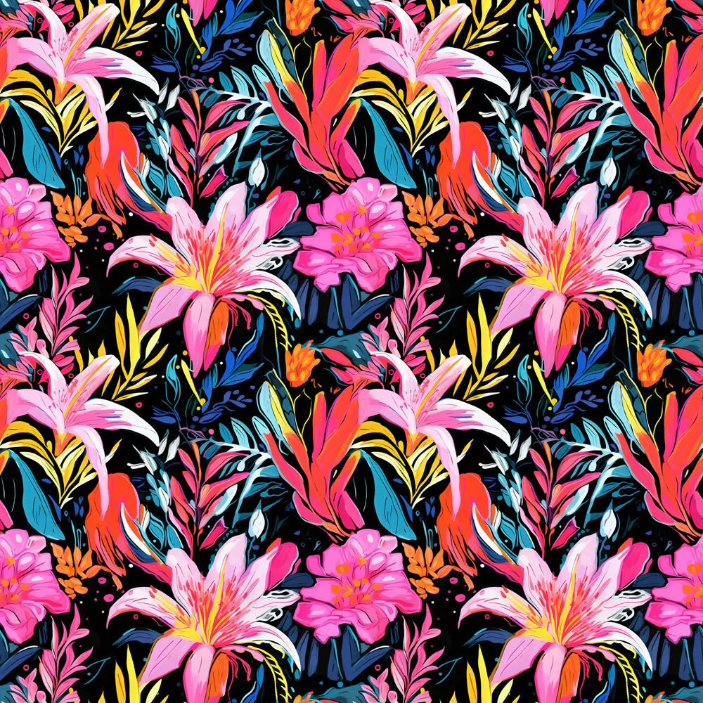 Tropical Neon Flowers Fabric
