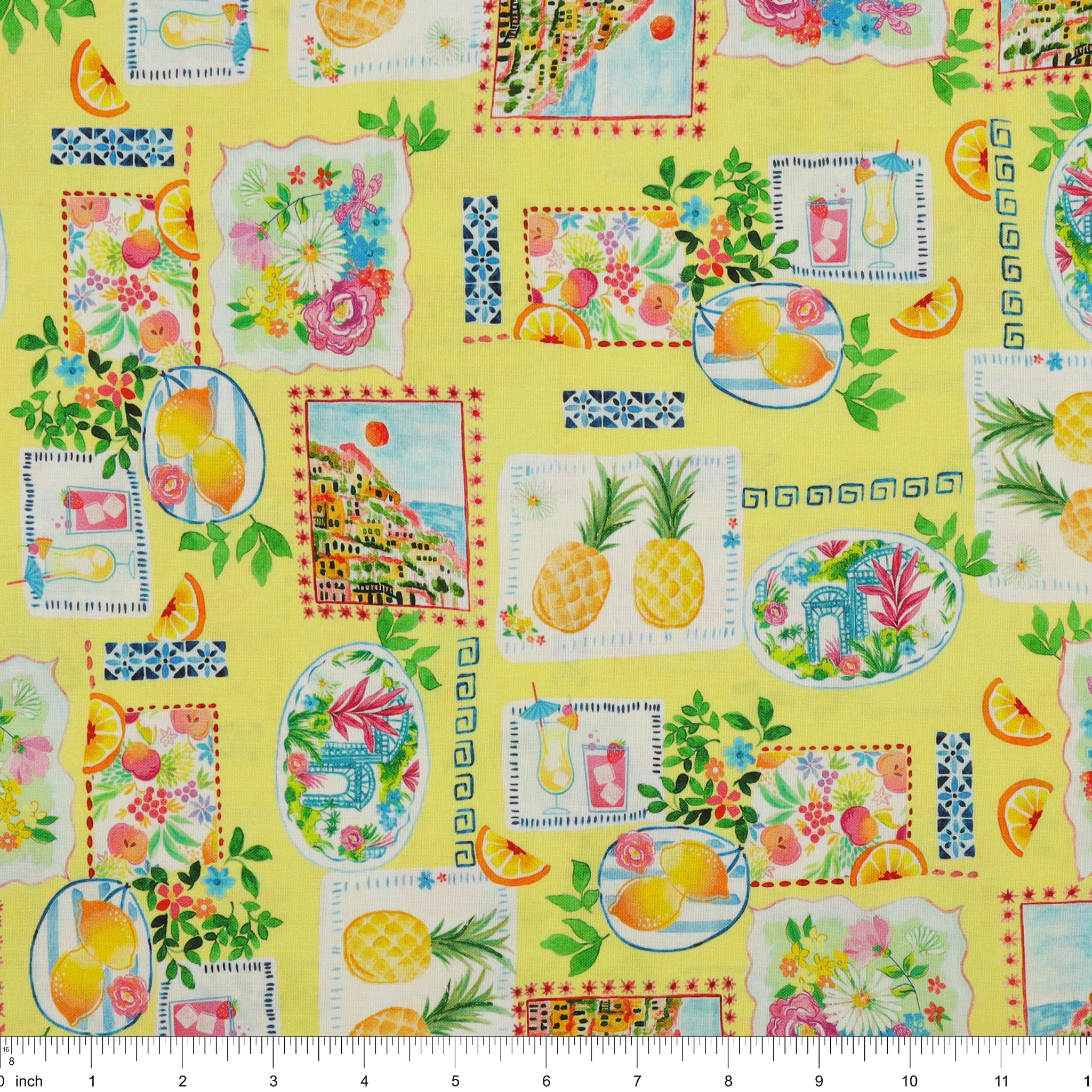 Tropical Splash Fabric Collection - Tropical Stamps Yellow - Image 3
