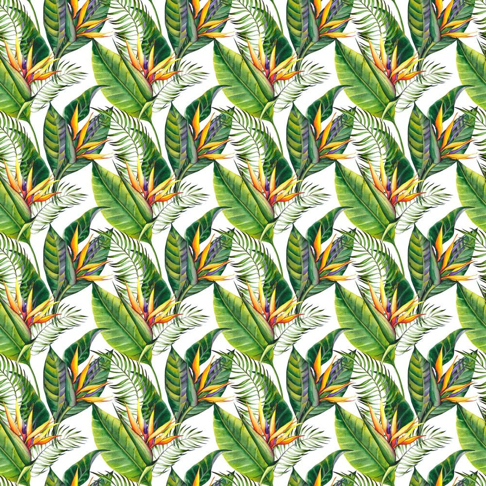 Tropical Strelitzia Flowers and Leaves Fabric