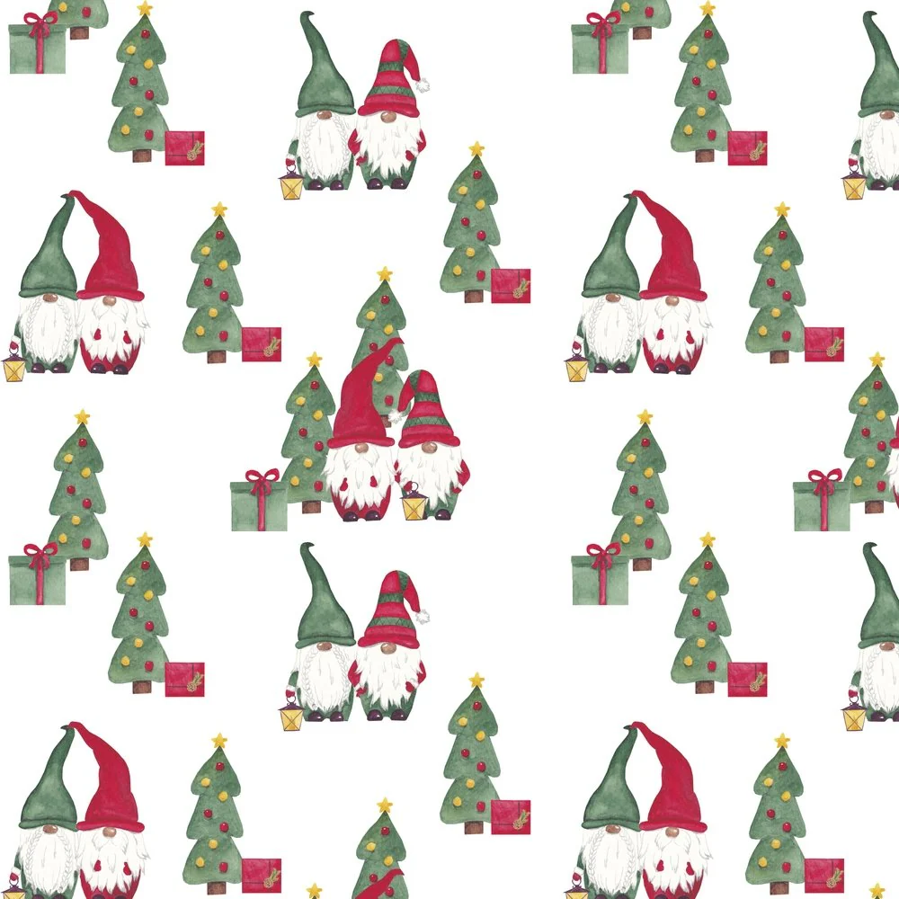 Under The Tree Gnome Fabric - White