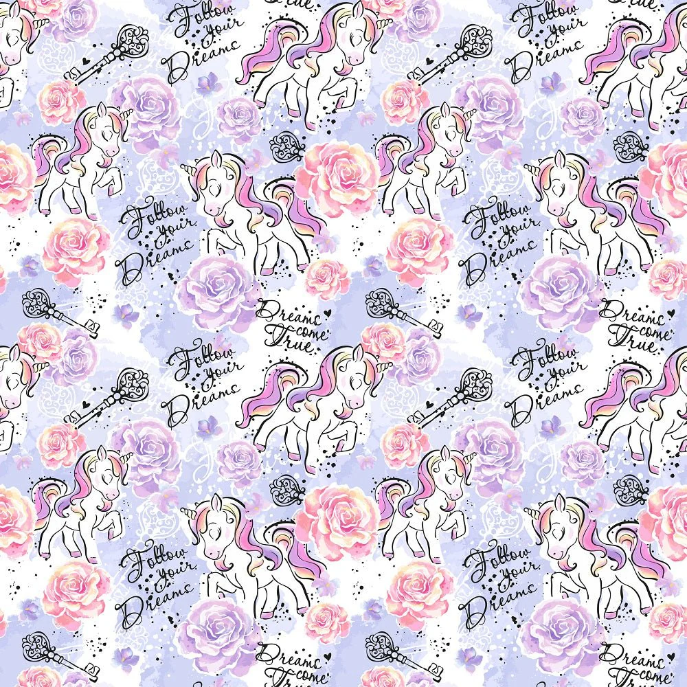 Unicorns Follow Your Dreams Fabric - Lilac