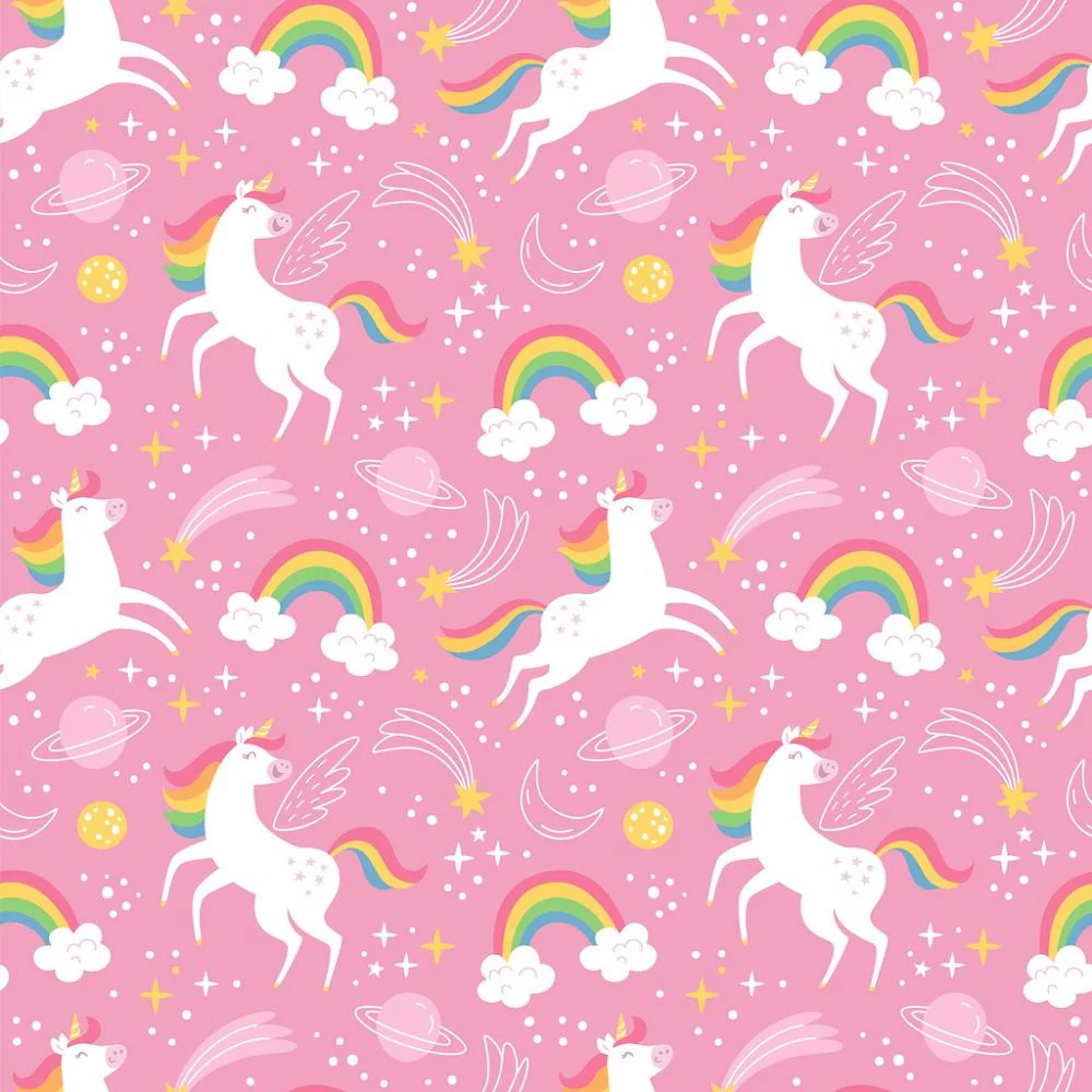 Unicorns, Rainbows & Stars Fabric - Pink