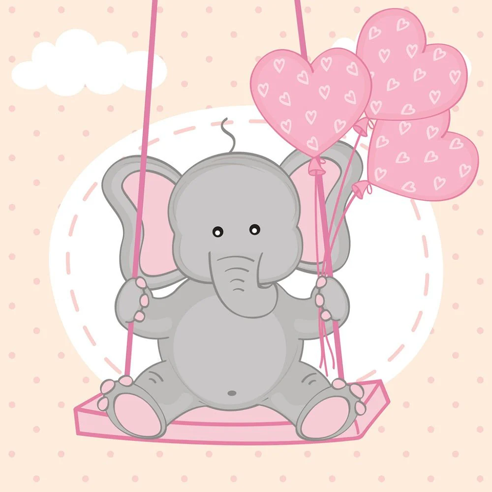 Valentine Elephants on Swing with Balloons Fabric Panel