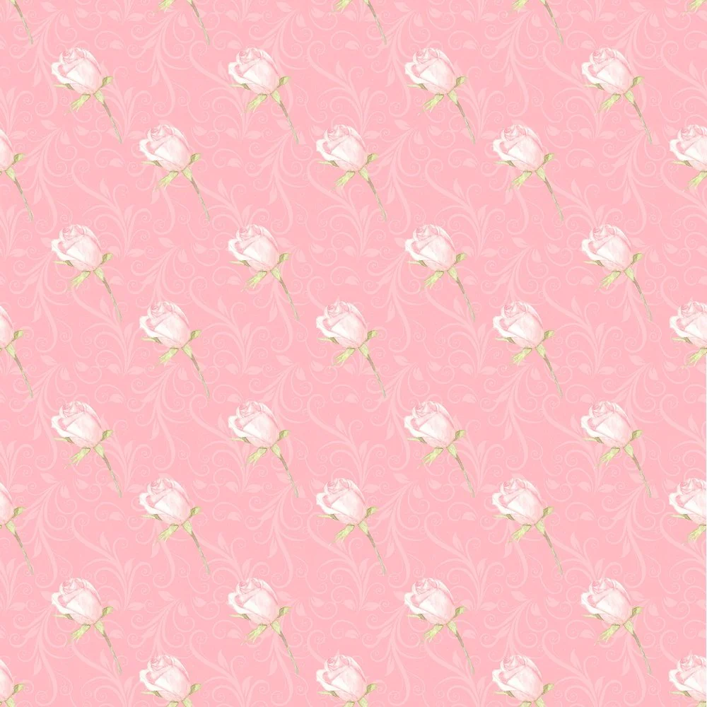 Valentine Rose on Vine Fabric - Pink