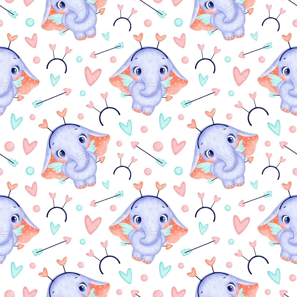 Valentine's Day Elephants Fabric