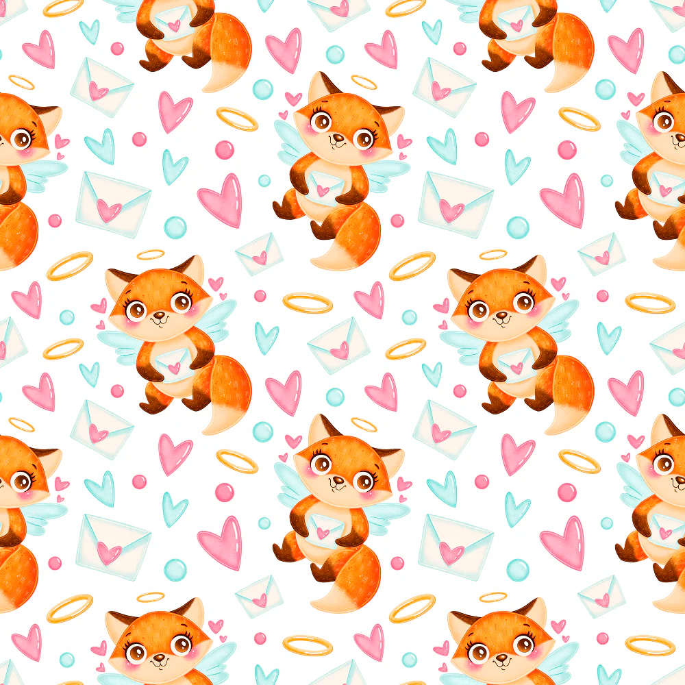 Valentine's Day Foxes Fabric
