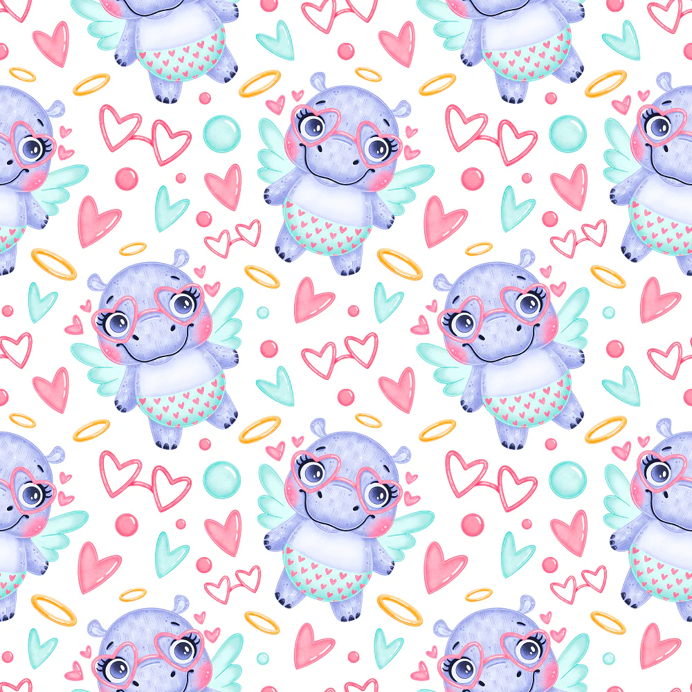 Valentine's Day Hippos Fabric