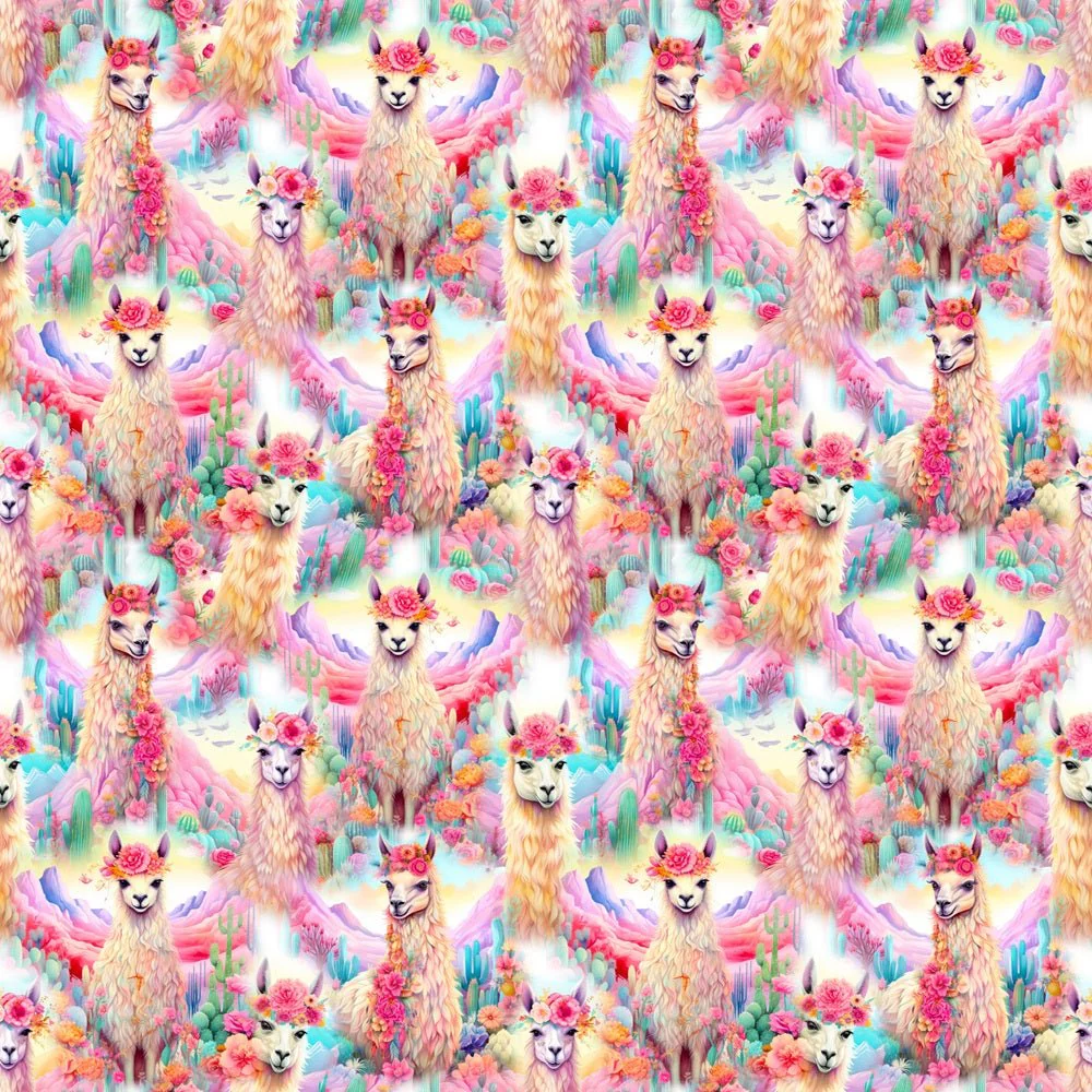 Vibrant Colorful Llama Fabric