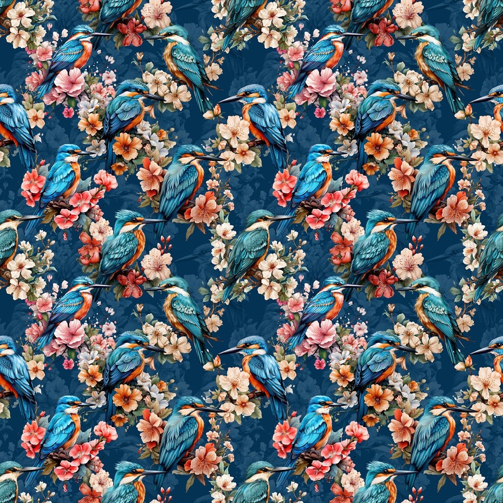 Vibrant Flowers & Humming Birds Fabric