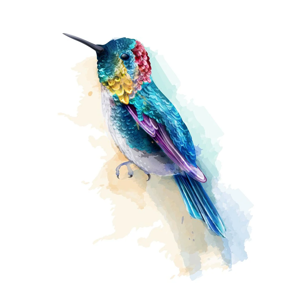 Vibrant Hummingbird Fabric Panel - Blue