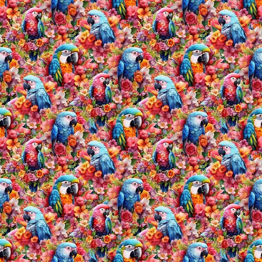 Vibrant Parrot & Flower Fabric