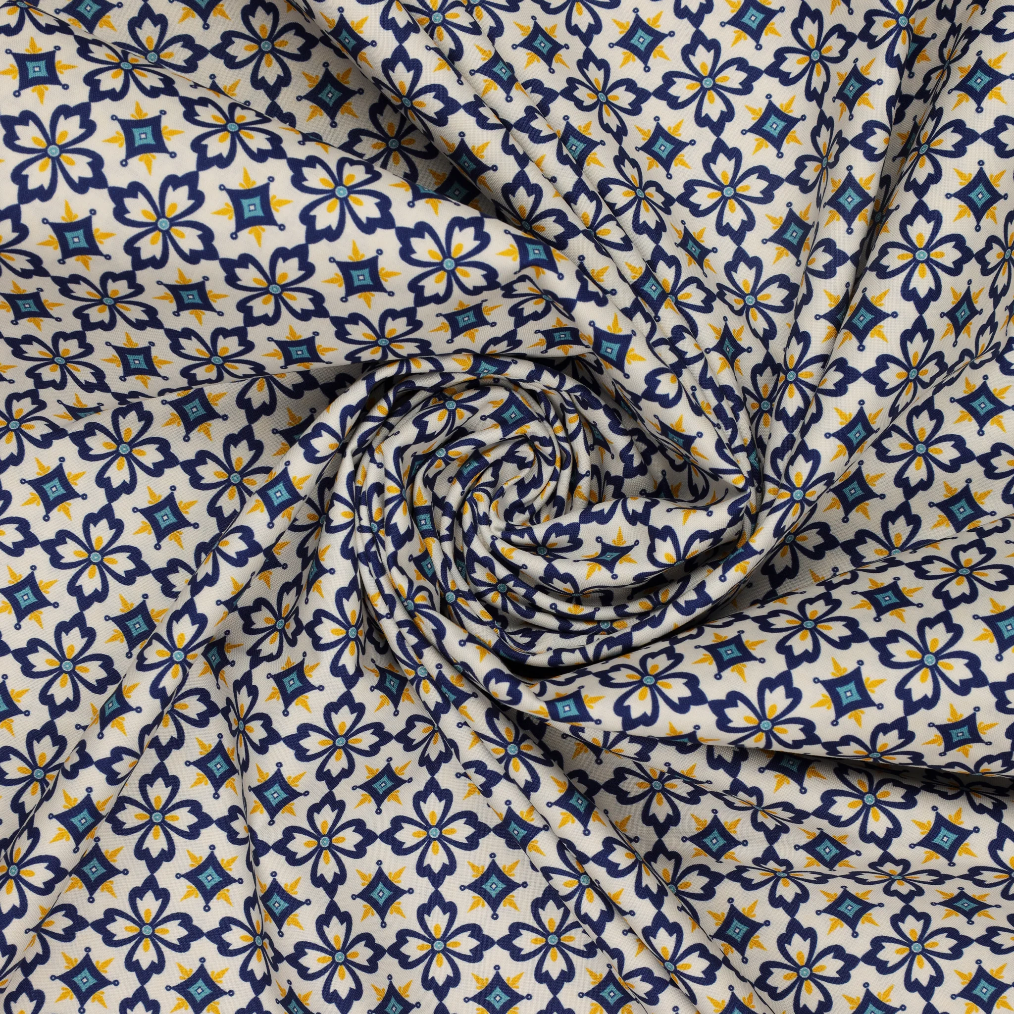 Villa Sol Fabric Collection - Flower Tiles White - Image 2