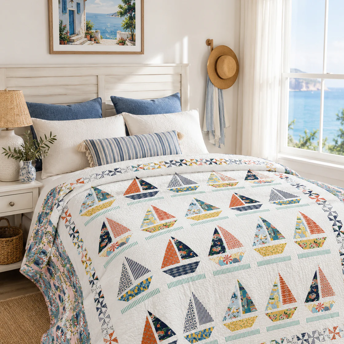 Villa Sol 108" Wide Quilt Backing - Cottage Stripe Deep - Image 4
