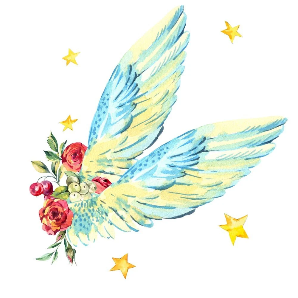 Vintage Angel Wings With Flowers & Stars Fabric Panel