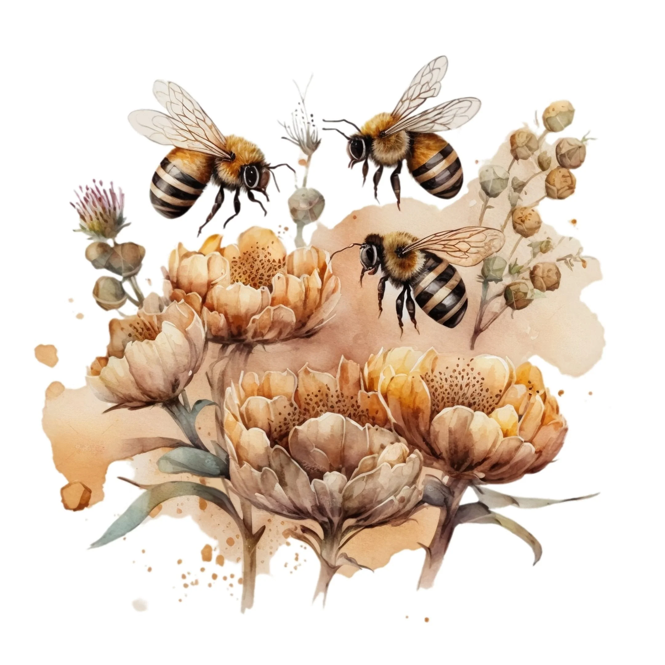 Vintage Bee Scene #3 Fabric Panel