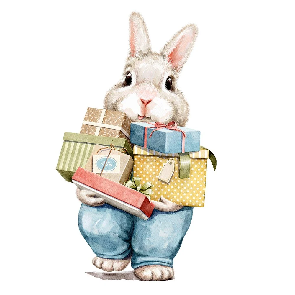 Vintage Bunny & Presents Fabric Panel