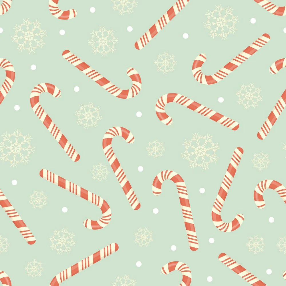 Vintage Candy Cane and Snowflakes Fabric