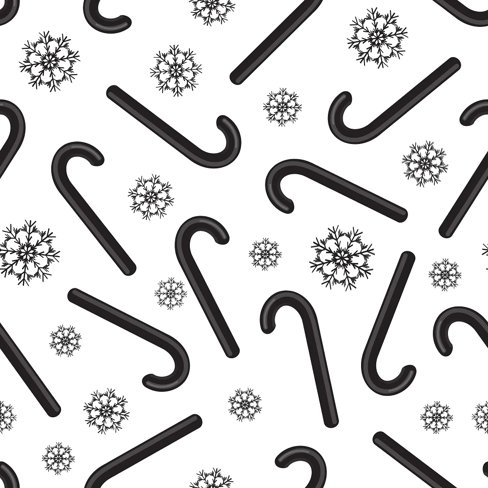 Vintage Candy Cane and Snowflakes Fabric - Black/White