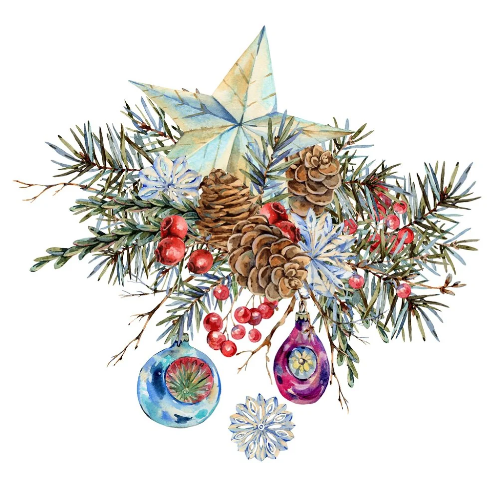 Vintage Christmas Bouquet Fabric Panel