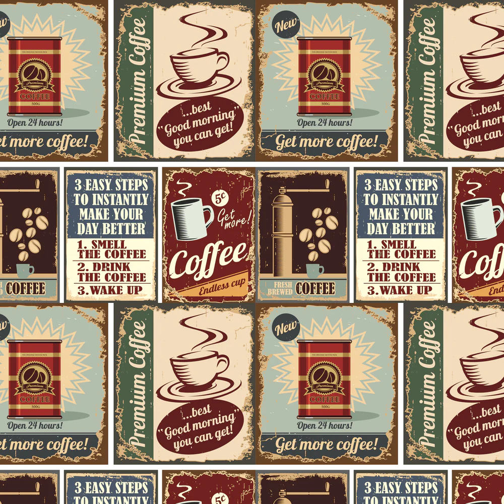 Vintage Coffee Poster Fabric - Multi