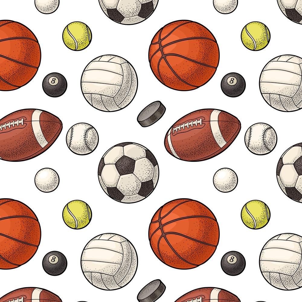 Vintage Engraved Sports Balls Fabric