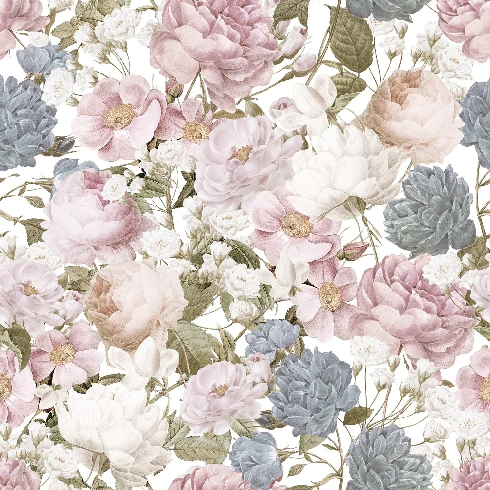 Vintage Floral Dreams Posh English Garden Fabric - White