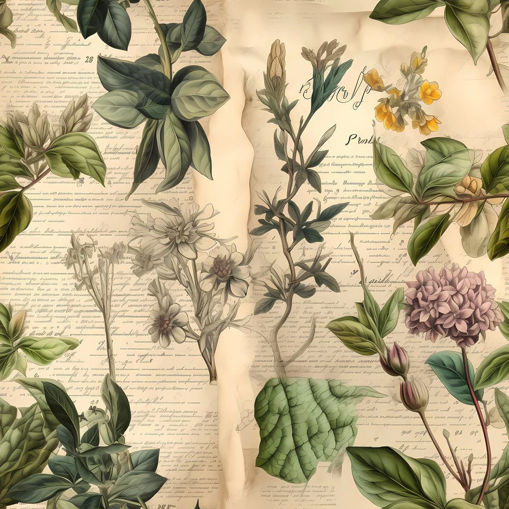 Vintage Floral Love Letters #1 Fabric