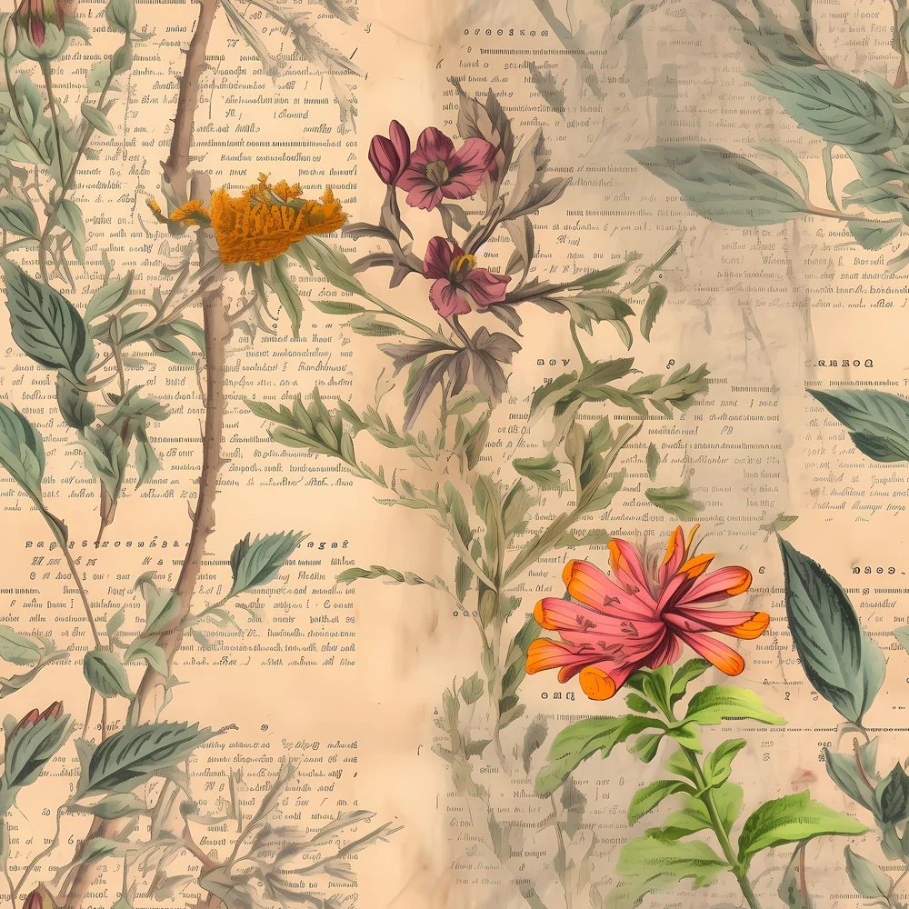 Vintage Floral Love Letters #11 Fabric