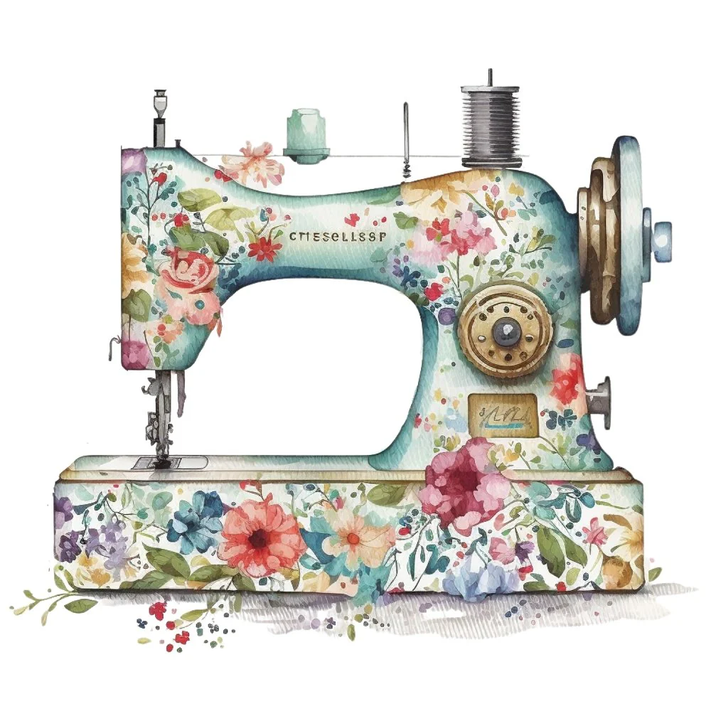 Vintage & Floral Sewing Machine #1 Fabric Panel