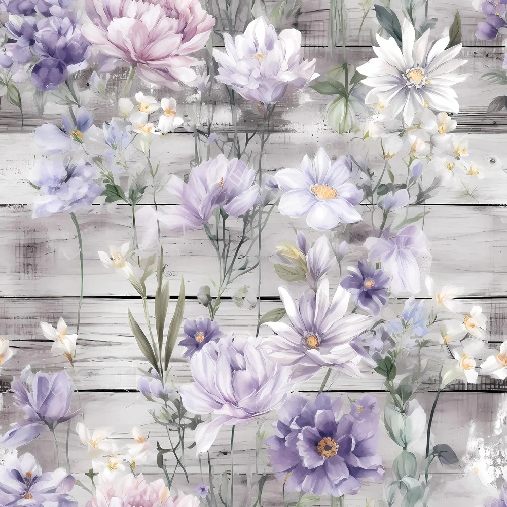 Vintage Florals on Wood Planks #12 Fabric