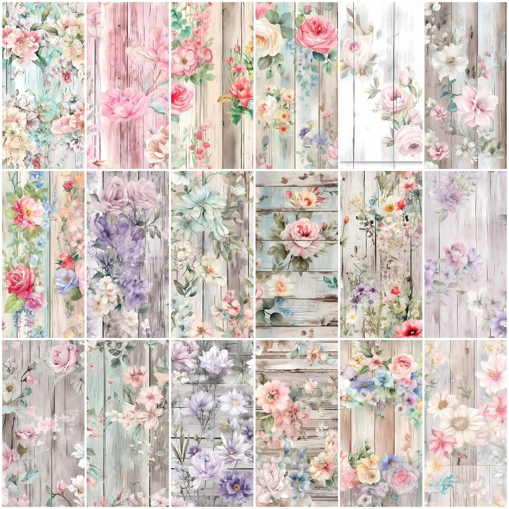 Vintage Florals on Wood Planks Charm Pack - 18 Pieces