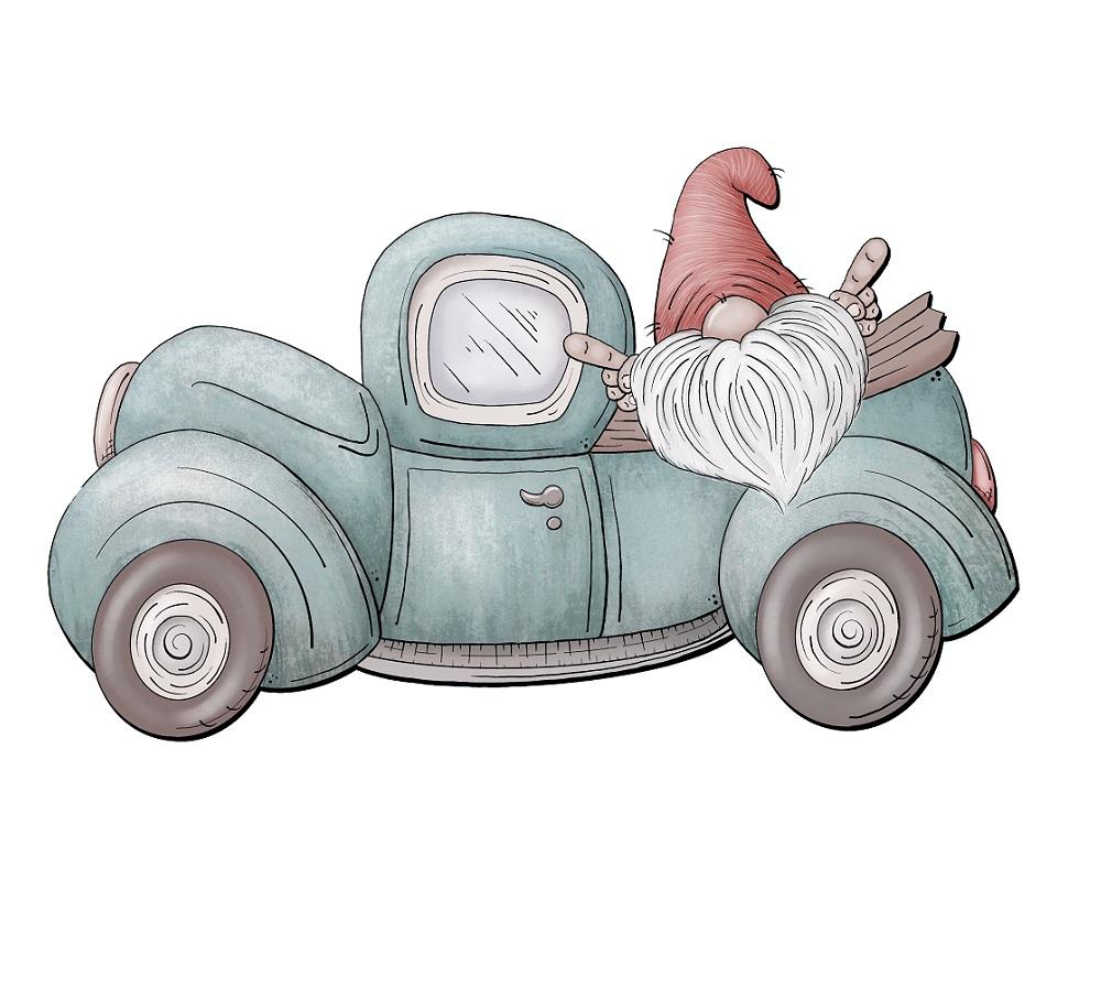 Vintage Gnome & Truck Fabric Panel