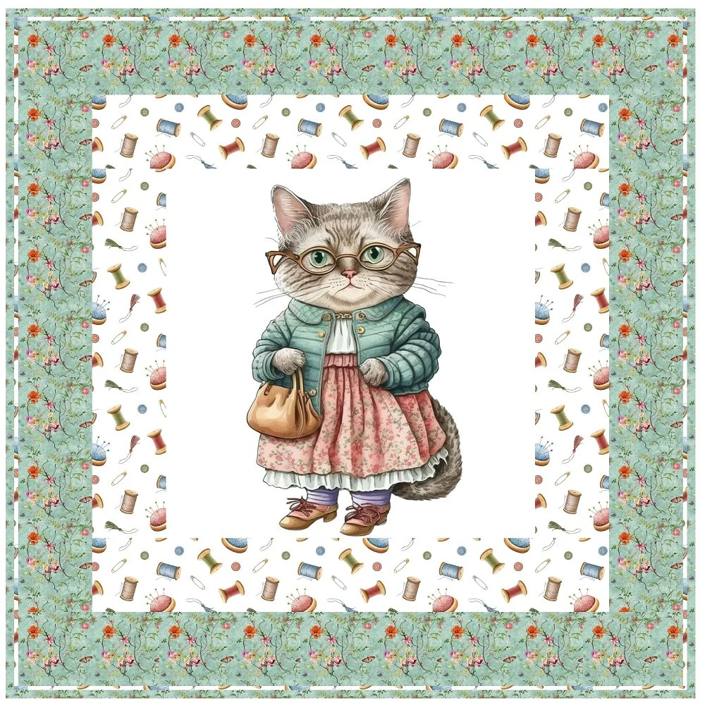 Vintage Grandma Cat Wall Hanging 42" x 42"