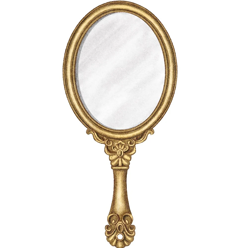 Vintage Handheld Makeup Mirror Fabric Panel