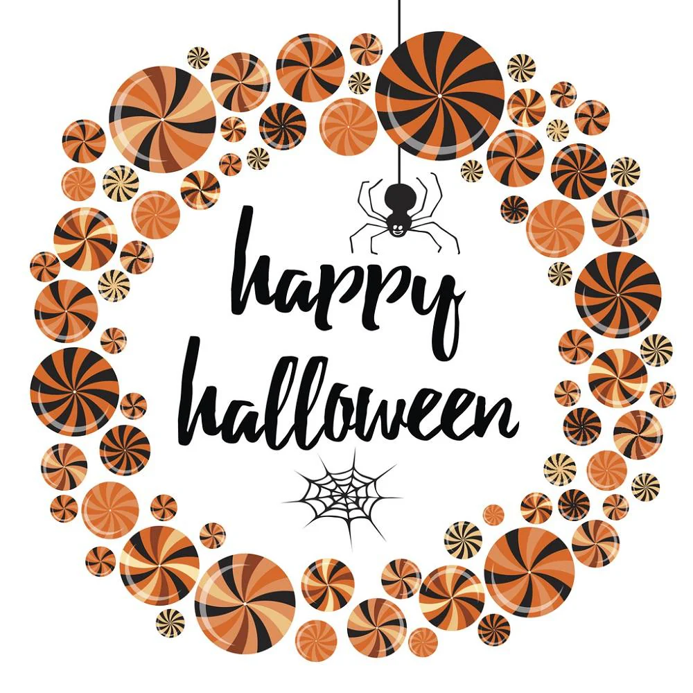 Vintage Happy Halloween Candy Wreath Fabric Panel