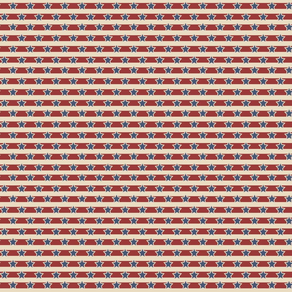 Vintage Horizontal Stars & Stripes Fabric -Tan
