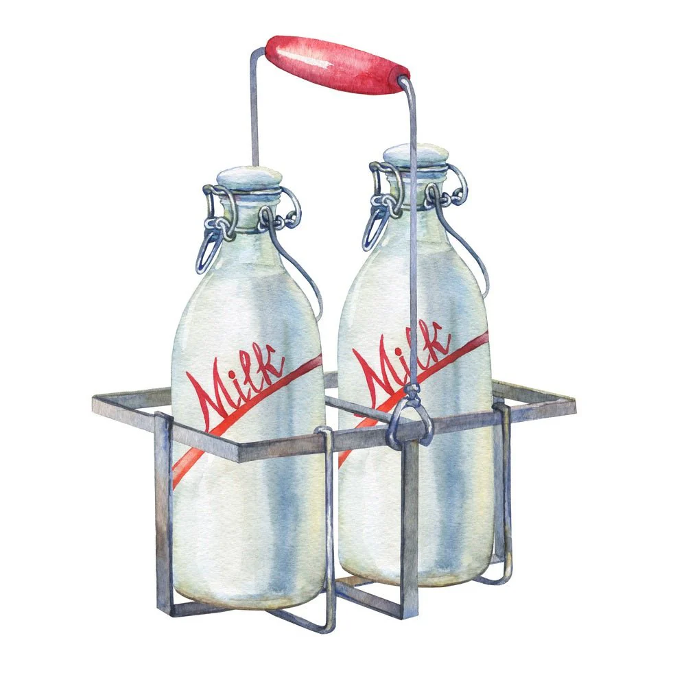 Vintage Milk Jugs Fabric Panel