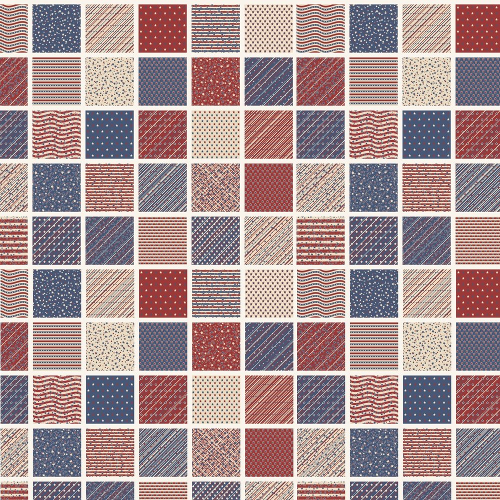 Vintage Patriotic Patchwork Fabric - Multi