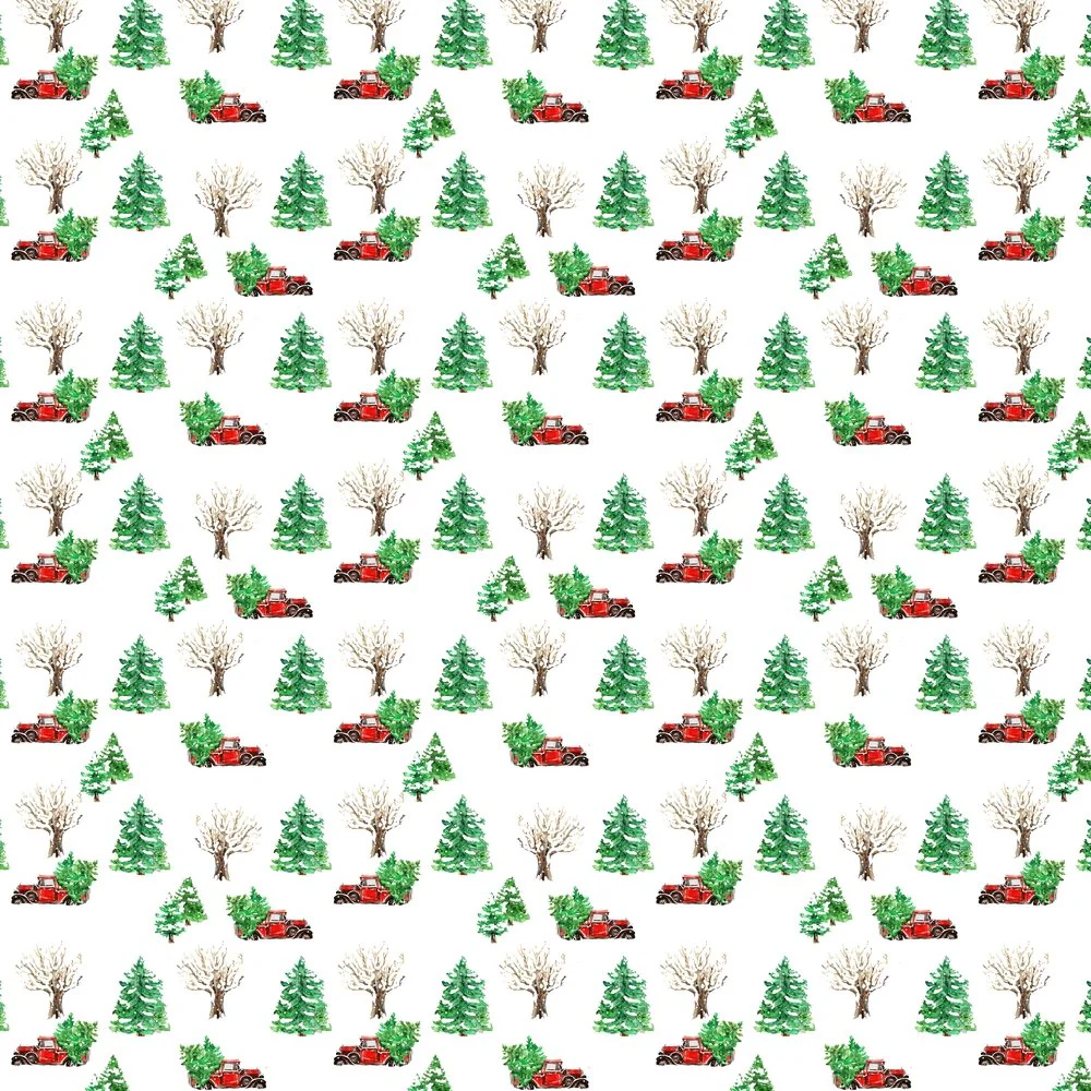 Vintage Pickup Truck & Trees Fabric