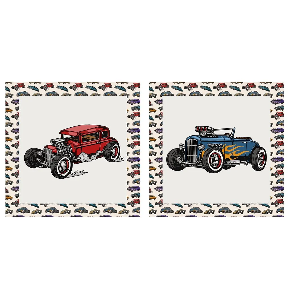 Vintage Roadsters Pillow Panels - Tan